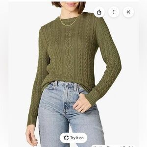 AMAZON ESSENTIALS WOMEN'S FISHERMAN CABLE LONG-SLEEVE CREWNECK SWEATER NWT